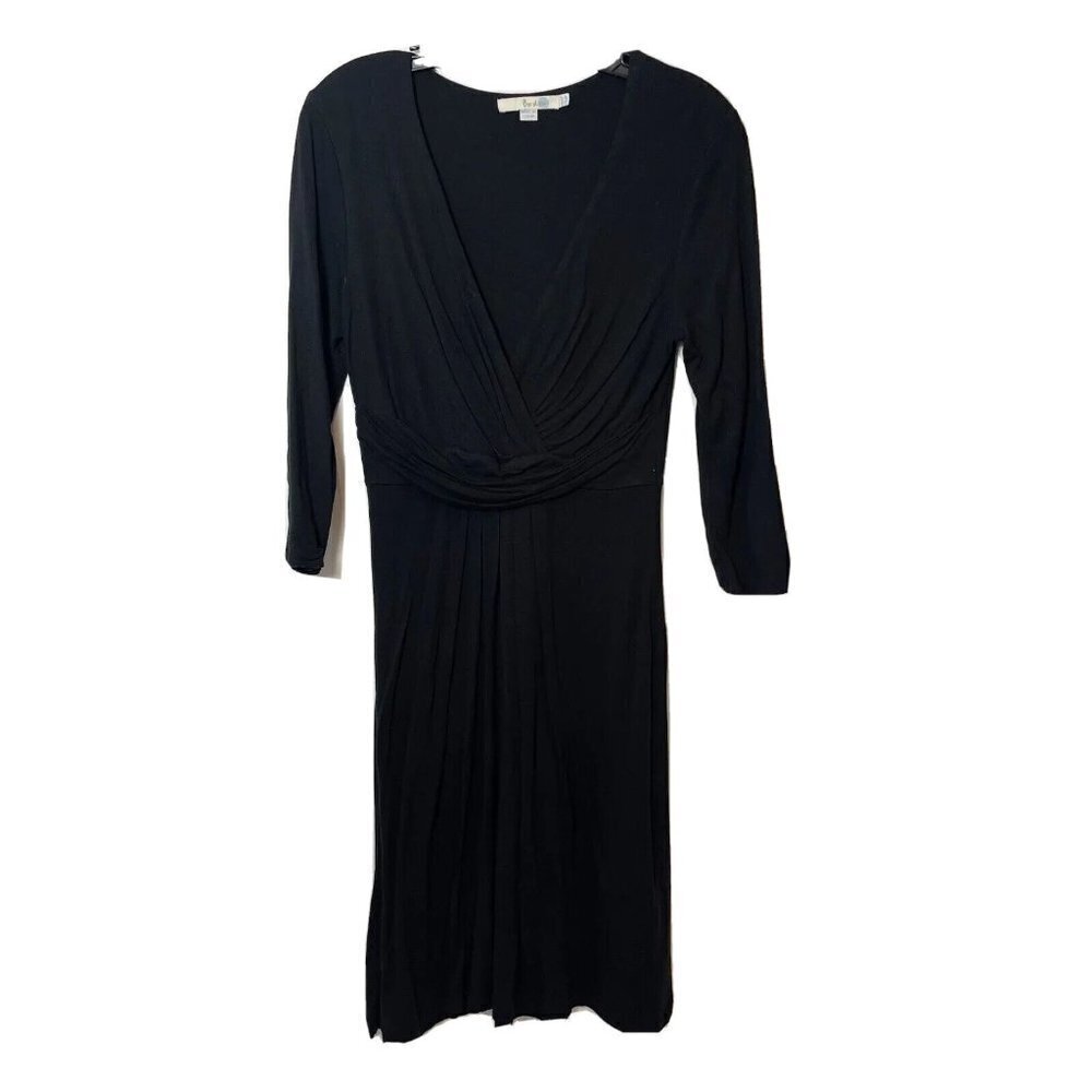 Boden Womens‎ Faux Wrap 3/4 Sleeve Drapey Jersey Midi Dress Black 8P V-Neck